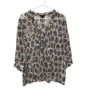 Banana Republic Sheer Brown & White Circle Pattern Blouse L